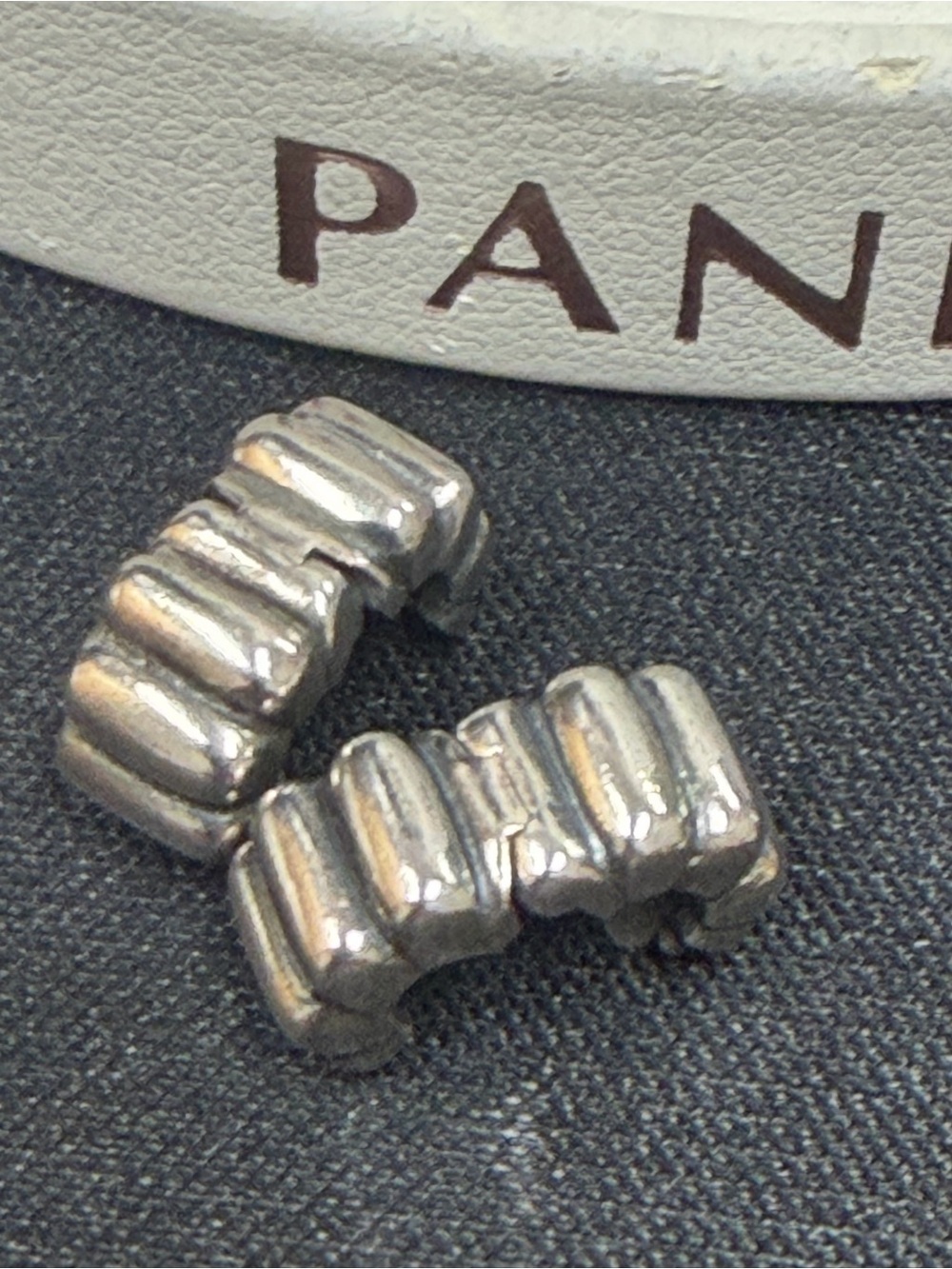 Authentic Pandora Silver Ribbed Clip pair Charm - Silver